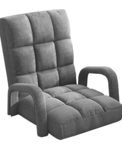 1-SOGA Foldable Lounge Cushion Adjustable Floor Lazy Recliner Chair with Armrest Grey