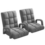 1-SOGA 2X Foldable Lounge Cushion Adjustable Floor Lazy Recliner Chair with Armrest Grey