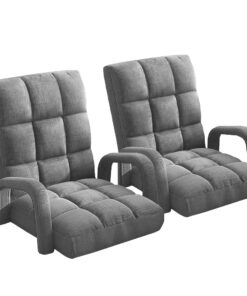 1-SOGA 2X Foldable Lounge Cushion Adjustable Floor Lazy Recliner Chair with Armrest Grey