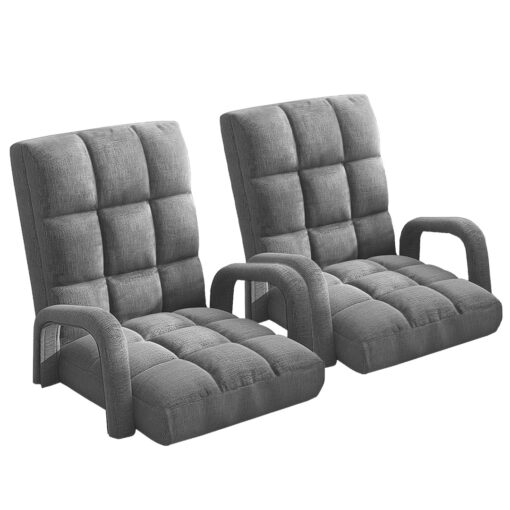 1-SOGA 2X Foldable Lounge Cushion Adjustable Floor Lazy Recliner Chair with Armrest Grey