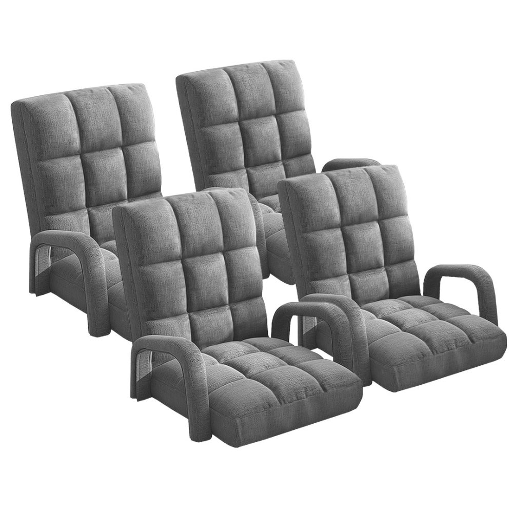 1-SOGA 4X Foldable Lounge Cushion Adjustable Floor Lazy Recliner Chair with Armrest Grey