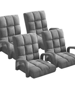 1-SOGA 4X Foldable Lounge Cushion Adjustable Floor Lazy Recliner Chair with Armrest Grey