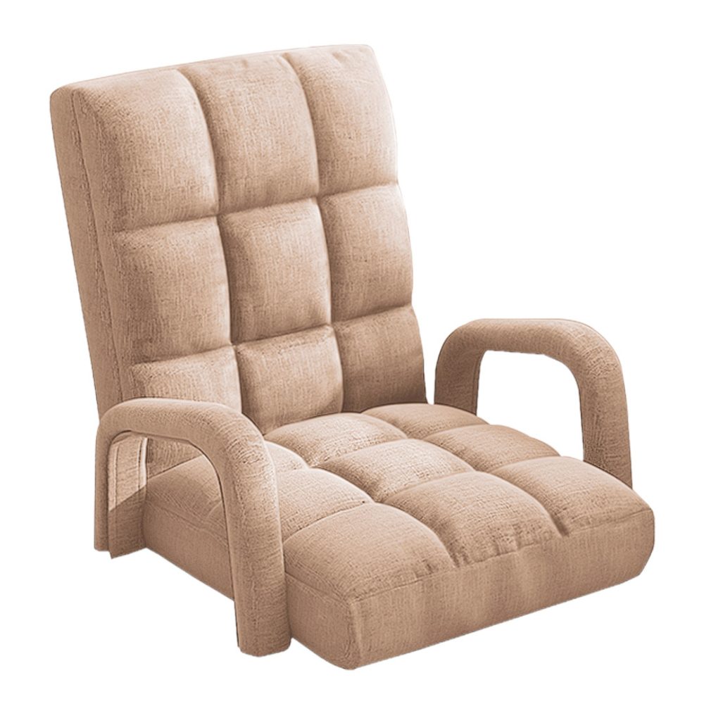 1-SOGA Foldable Lounge Cushion Adjustable Floor Lazy Recliner Chair with Armrest Khaki
