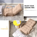 4-SOGA Foldable Lounge Cushion Adjustable Floor Lazy Recliner Chair with Armrest Khaki