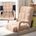 6-SOGA Foldable Lounge Cushion Adjustable Floor Lazy Recliner Chair with Armrest Khaki