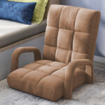 8-SOGA Foldable Lounge Cushion Adjustable Floor Lazy Recliner Chair with Armrest Khaki