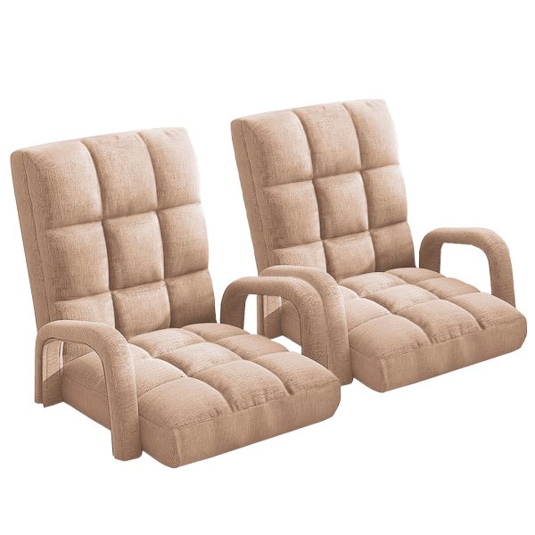 1-SOGA 2X Foldable Lounge Cushion Adjustable Floor Lazy Recliner Chair with Armrest Khaki