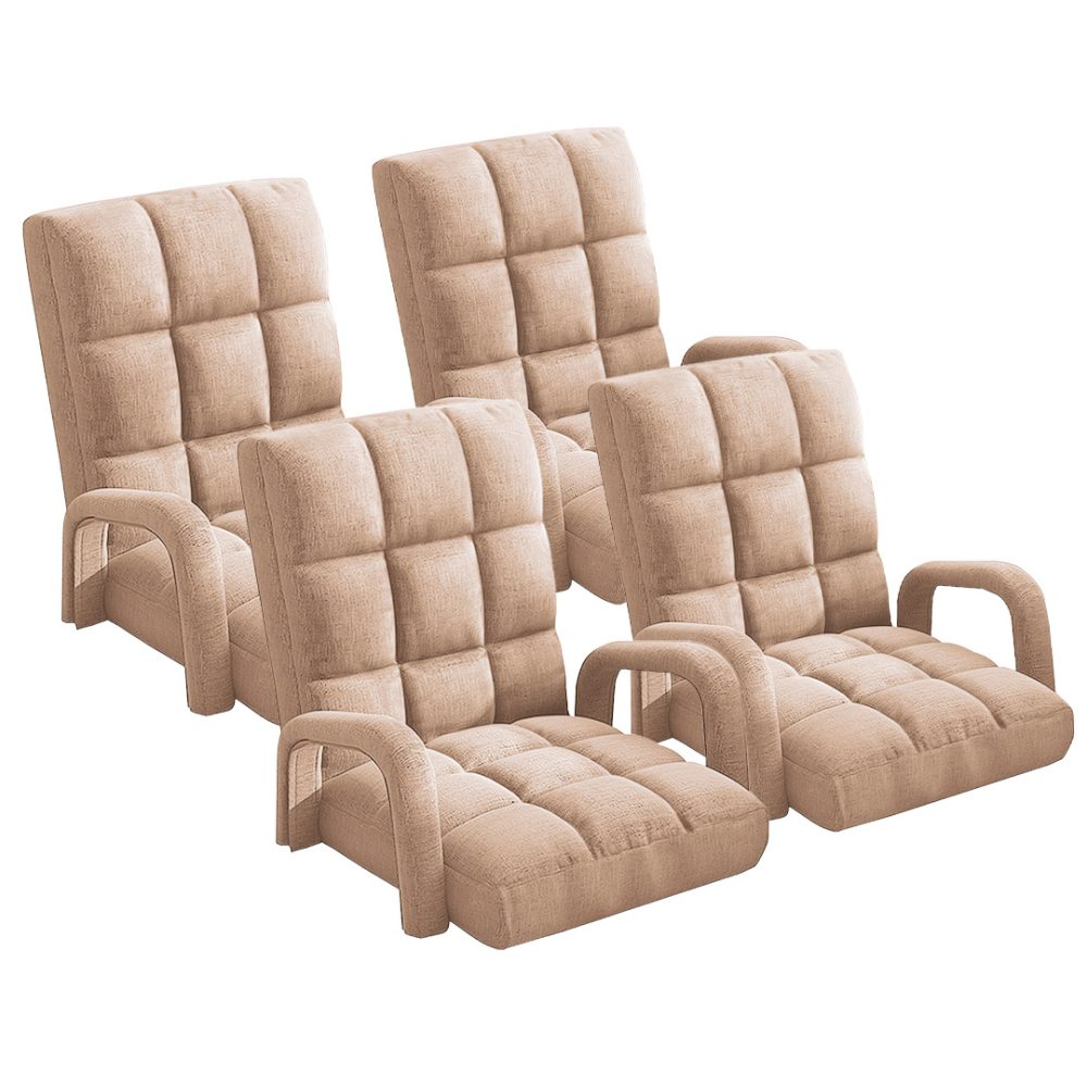 1-SOGA 4X Foldable Lounge Cushion Adjustable Floor Lazy Recliner Chair with Armrest Khaki