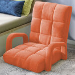 8-SOGA Foldable Lounge Cushion Adjustable Floor Lazy Recliner Chair with Armrest Orange