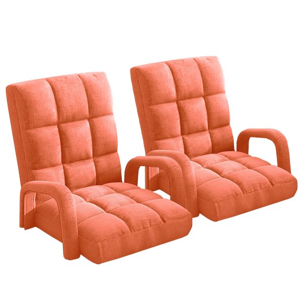 1-SOGA 2X Foldable Lounge Cushion Adjustable Floor Lazy Recliner Chair with Armrest Orange