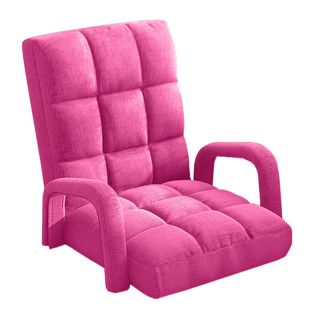 1-SOGA Foldable Lounge Cushion Adjustable Floor Lazy Recliner Chair with Armrest Pink