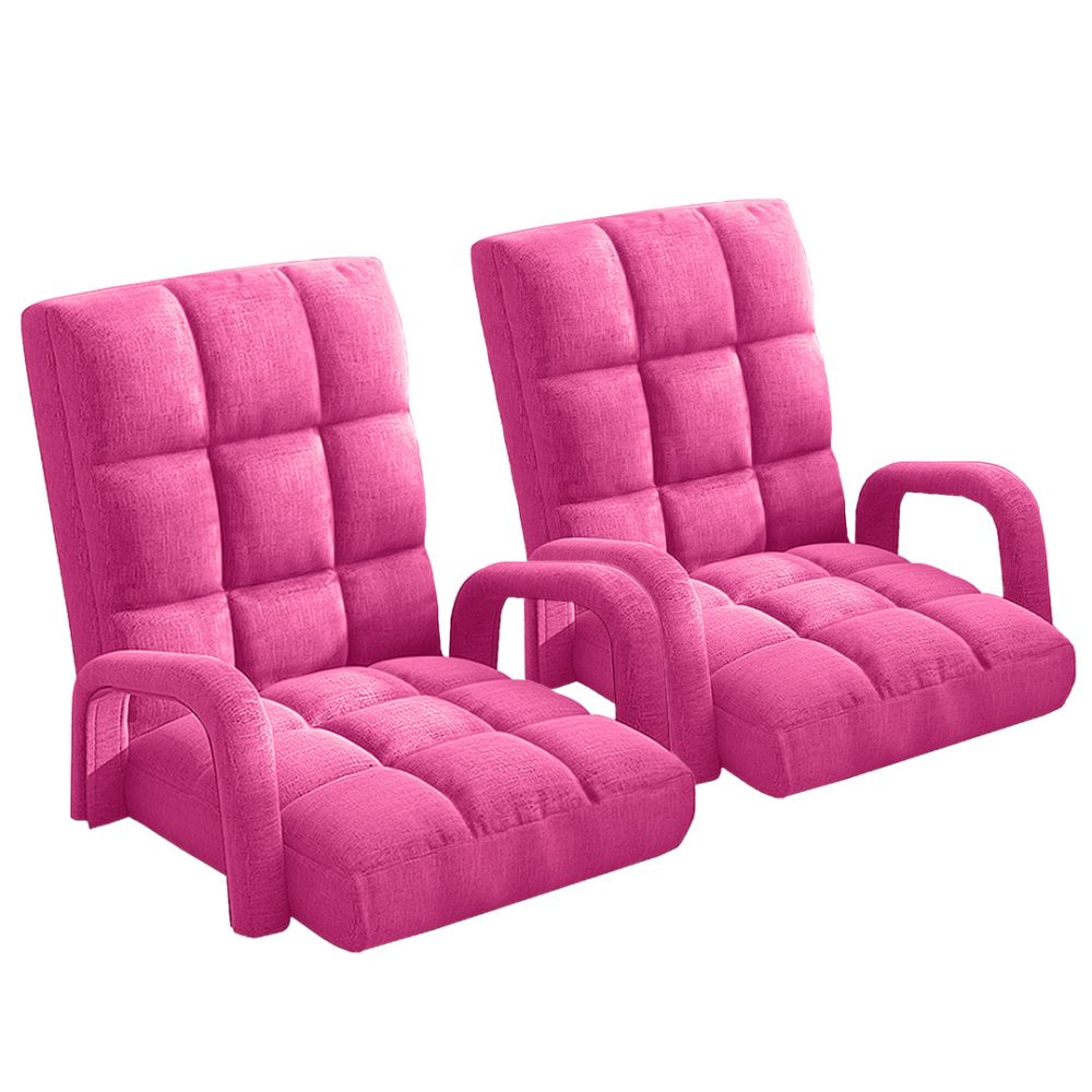 1-SOGA 2X Foldable Lounge Cushion Adjustable Floor Lazy Recliner Chair with Armrest Pink