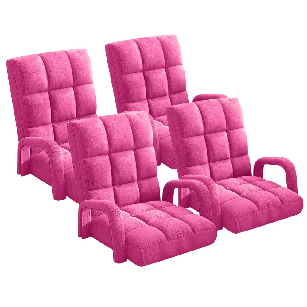 1-SOGA 4X Foldable Lounge Cushion Adjustable Floor Lazy Recliner Chair with Armrest Pink