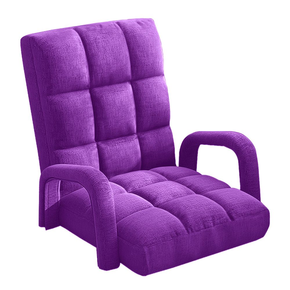 1-SOGA Foldable Lounge Cushion Adjustable Floor Lazy Recliner Chair with Armrest Purple