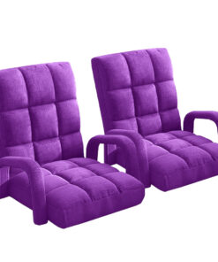 1-SOGA 2X Foldable Lounge Cushion Adjustable Floor Lazy Recliner Chair with Armrest Purple
