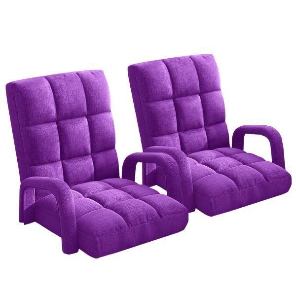 1-SOGA 2X Foldable Lounge Cushion Adjustable Floor Lazy Recliner Chair with Armrest Purple