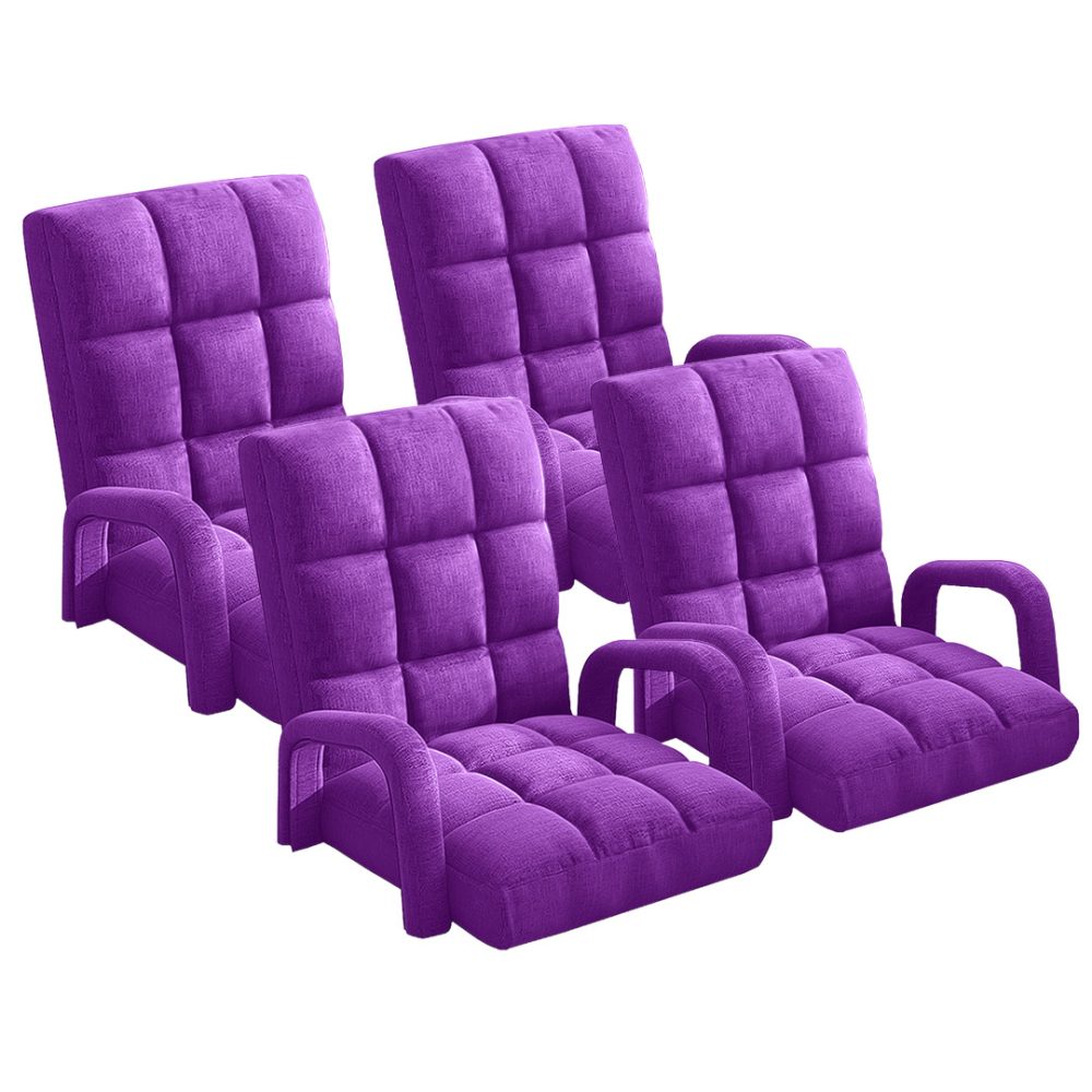 1-SOGA 4X Foldable Lounge Cushion Adjustable Floor Lazy Recliner Chair with Armrest Purple