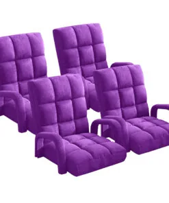 1-SOGA 4X Foldable Lounge Cushion Adjustable Floor Lazy Recliner Chair with Armrest Purple