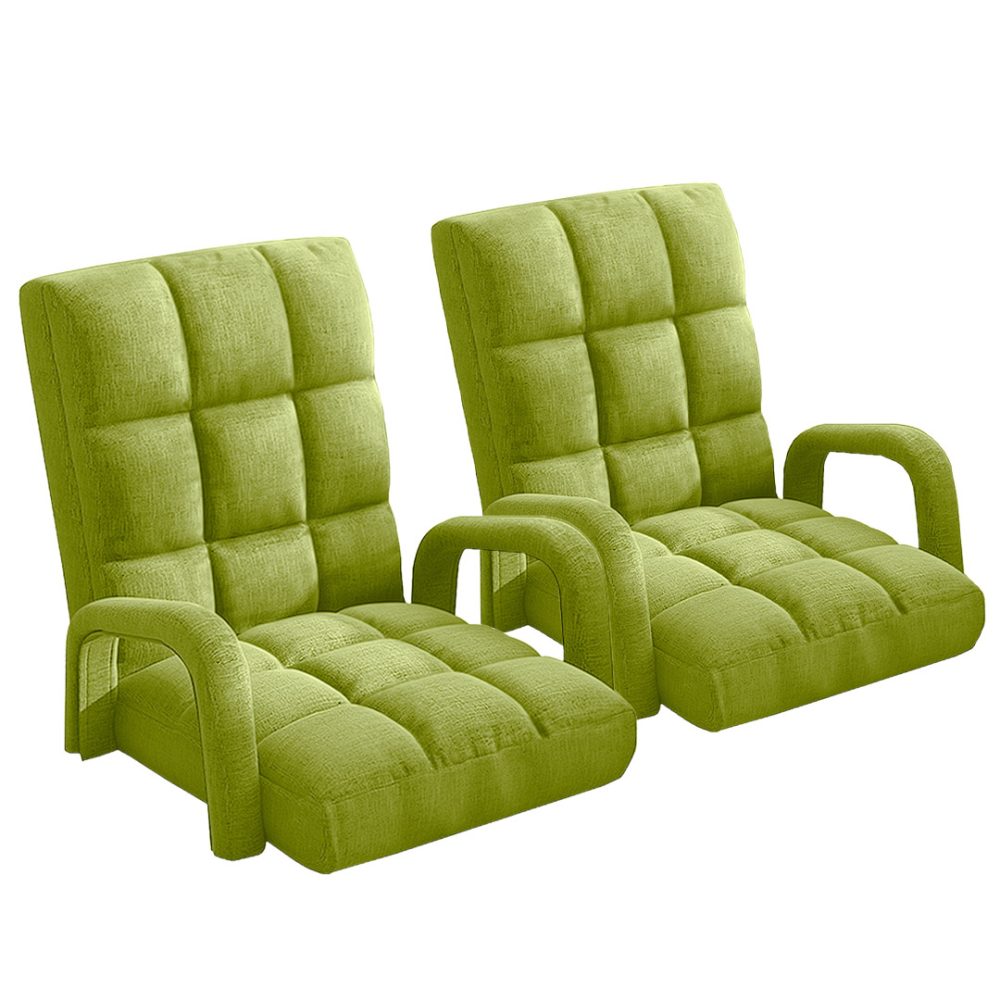 1-SOGA 2X Foldable Lounge Cushion Adjustable Floor Lazy Recliner Chair with Armrest Yellow Green