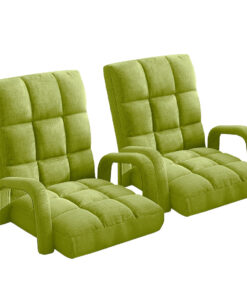 1-SOGA 2X Foldable Lounge Cushion Adjustable Floor Lazy Recliner Chair with Armrest Yellow Green