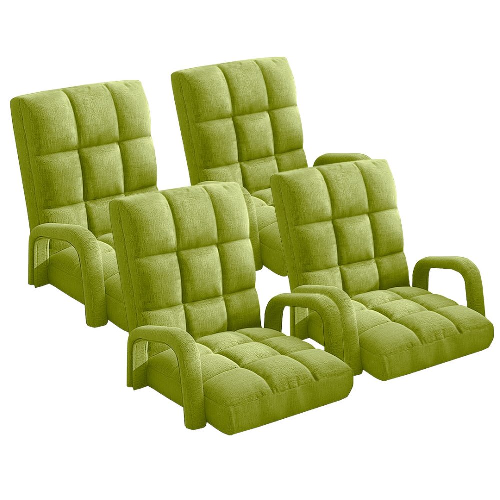 1-SOGA 4X Foldable Lounge Cushion Adjustable Floor Lazy Recliner Chair with Armrest Yellow Green