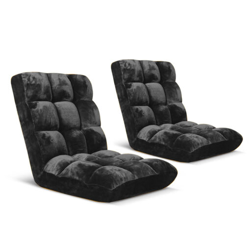 1-SOGA 2X Floor Recliner Folding Lounge Sofa Futon Couch Folding Chair Cushion Black