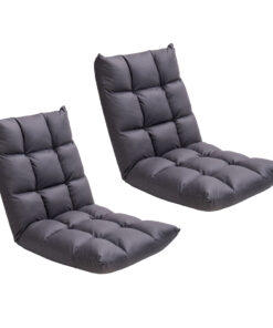 1-SOGA 2X Grey Lounge Floor Recliner Adjustable Gaming Sofa Bed Foldable Indoor Outdoor Backrest Seat Home Office Decor