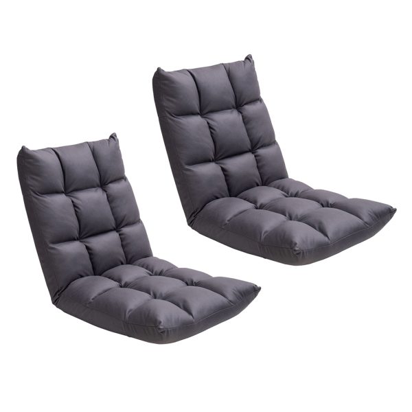 1-SOGA 2X Grey Lounge Floor Recliner Adjustable Gaming Sofa Bed Foldable Indoor Outdoor Backrest Seat Home Office Decor