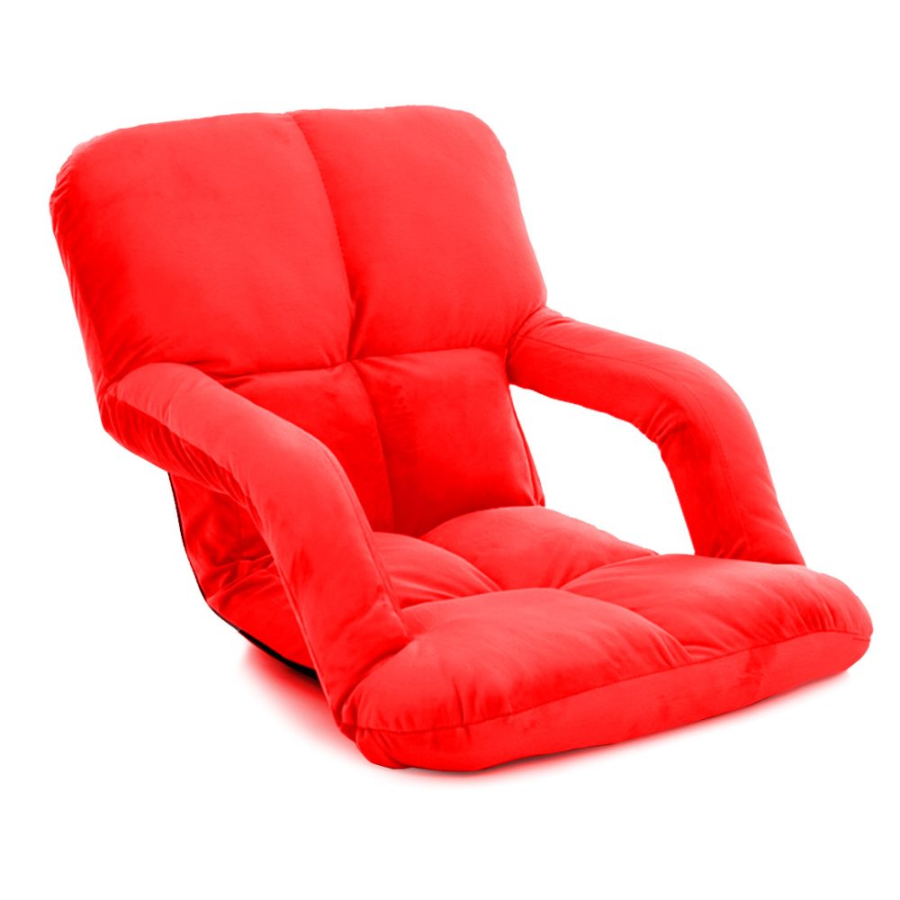 1-SOGA Foldable Lounge Cushion Adjustable Floor Lazy Recliner Chair with Armrest Red
