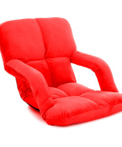 1-SOGA Foldable Lounge Cushion Adjustable Floor Lazy Recliner Chair with Armrest Red