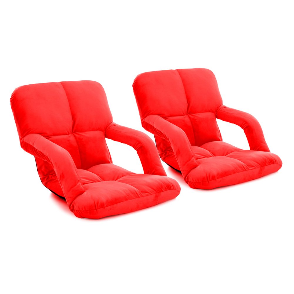 1-SOGA 2X Foldable Lounge Cushion Adjustable Floor Lazy Recliner Chair with Armrest Red