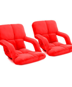 1-SOGA 2X Foldable Lounge Cushion Adjustable Floor Lazy Recliner Chair with Armrest Red