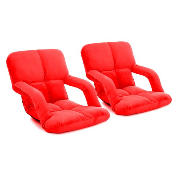 1-SOGA 2X Foldable Lounge Cushion Adjustable Floor Lazy Recliner Chair with Armrest Red