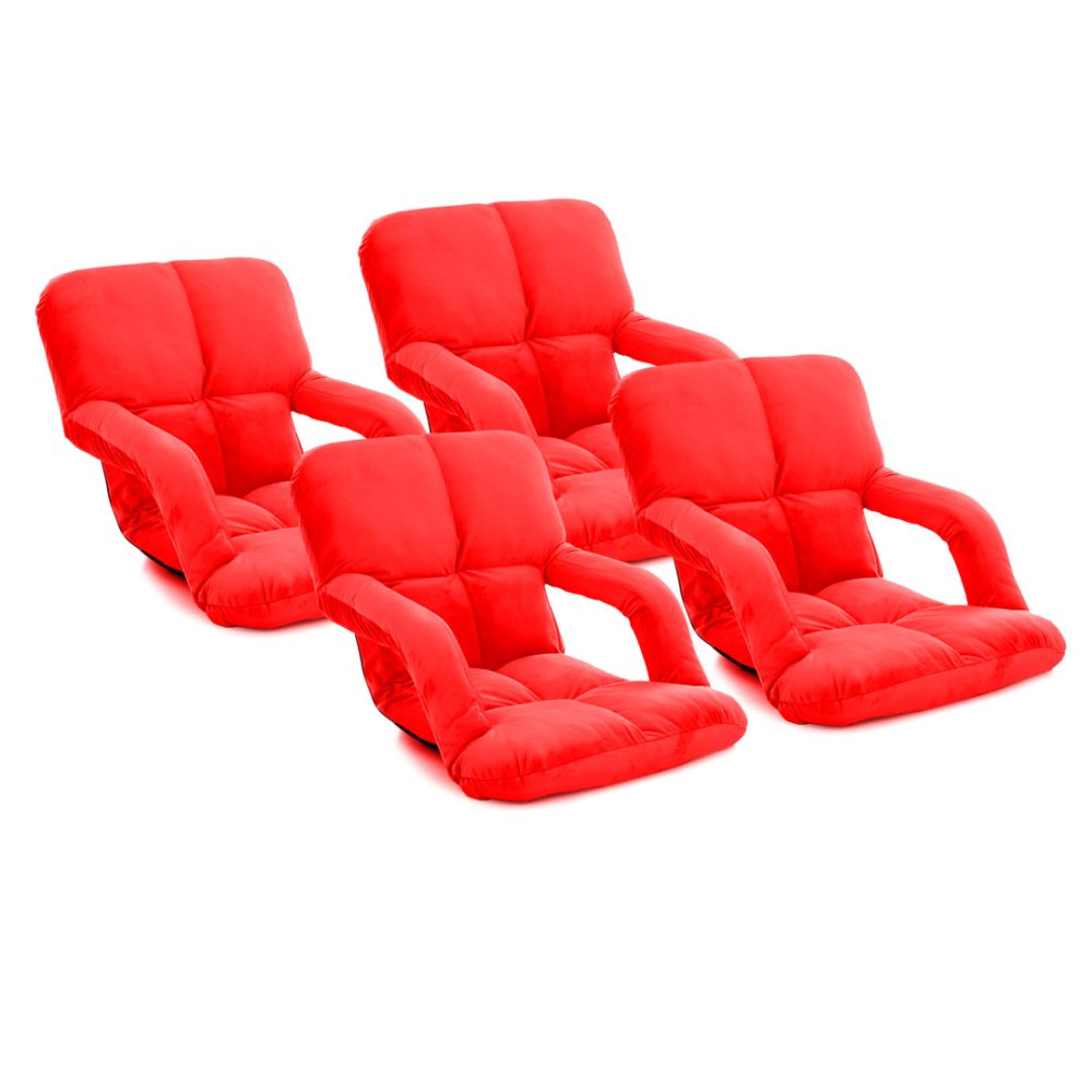 1-SOGA 4X Foldable Lounge Cushion Adjustable Floor Lazy Recliner Chair with Armrest Red