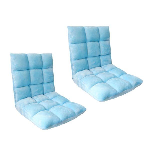 1-SOGA 2X Floor Recliner Collapsible Lounge Sofa Couch Folding Chair Cushion Light Blue