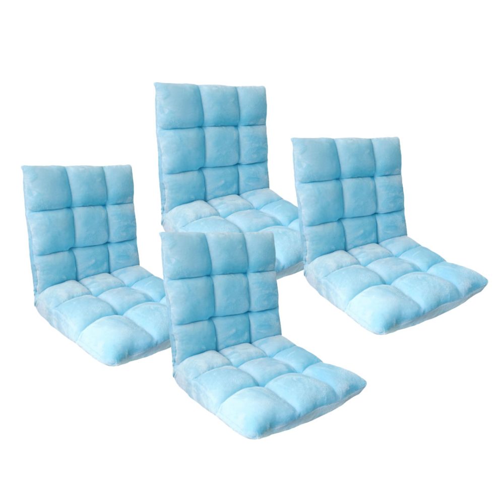 1-SOGA 4X Floor Recliner Collapsible Lounge Sofa Couch Folding Chair Cushion Light Blue