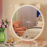 4-SOGA 30cm White Smart Makeup Bedroom Table Mirror Cat Ear Style No LED Light