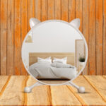 6-SOGA 30cm White Smart Makeup Bedroom Table Mirror Cat Ear Style No LED Light