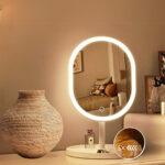 3-SOGA 26cm White Oval Smart LED Makeup Bedroom Table Vanity Mirror Tricolor Adjustable Light