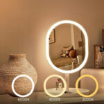 4-SOGA 26cm White Oval Smart LED Makeup Bedroom Table Vanity Mirror Tricolor Adjustable Light