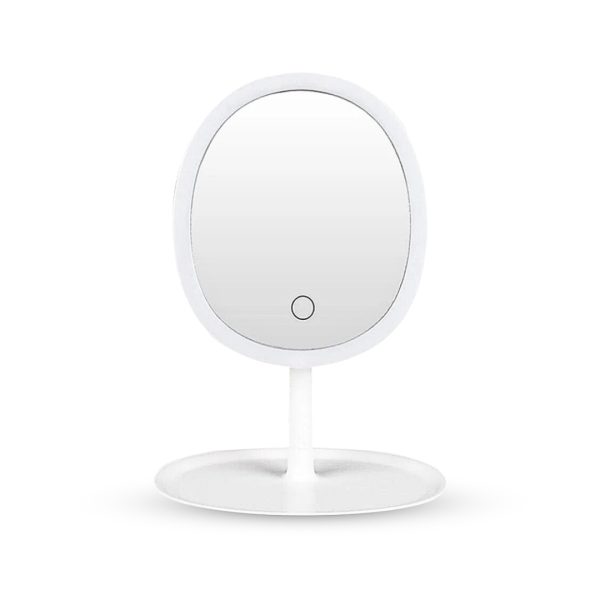 1-SOGA 26cm White Oval Smart LED Makeup Bedroom Table Vanity Mirror Tricolor Adjustable Light