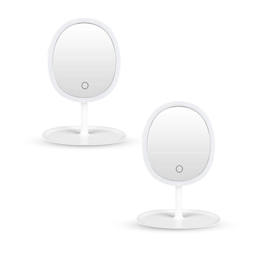1-SOGA 2X 26cm White Oval Smart LED Makeup Bedroom Table Vanity Mirror Tricolor Adjustable Light