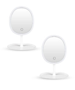1-SOGA 2X 26cm White Oval Smart LED Makeup Bedroom Table Vanity Mirror Tricolor Adjustable Light