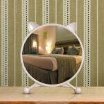 5-SOGA 2X 30cm White Smart Makeup Bedroom Table Mirror Cat Ear Style No LED Light