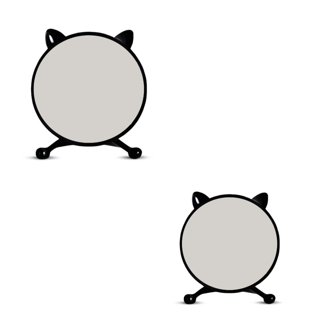 1-SOGA 2X 30cm Black Smart Makeup Bedroom Table Mirror Cat Ear Style No LED Light