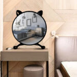 3-SOGA 2X 30cm Black Smart Makeup Bedroom Table Mirror Cat Ear Style No LED Light