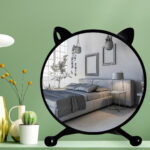 4-SOGA 2X 30cm Black Smart Makeup Bedroom Table Mirror Cat Ear Style No LED Light