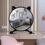 6-SOGA 2X 30cm Black Smart Makeup Bedroom Table Mirror Cat Ear Style No LED Light