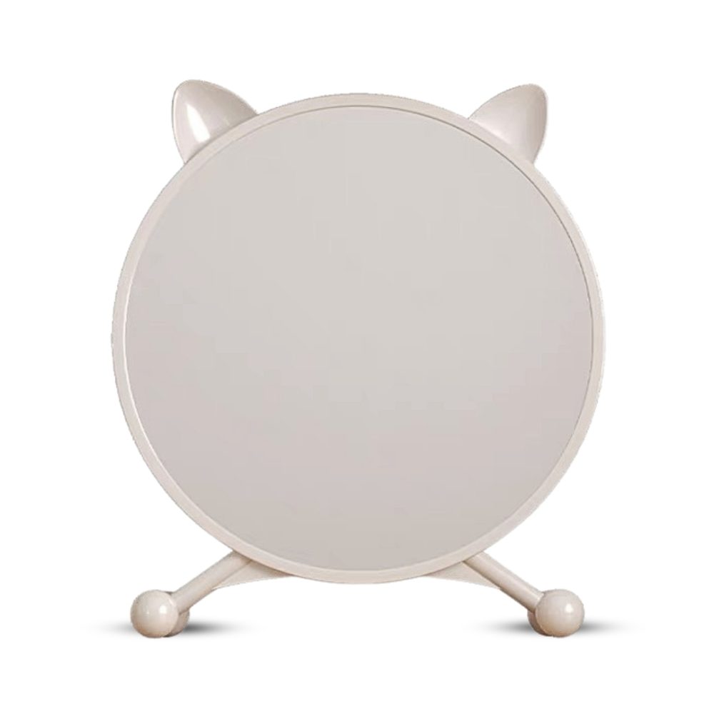 1-SOGA 40cm White Smart Makeup Bedroom Table Mirror Cat Ear Style No LED Light
