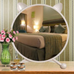 3-SOGA 40cm White Smart Makeup Bedroom Table Mirror Cat Ear Style No LED Light